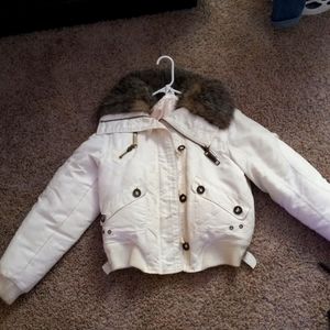 No Boundaries Juniors White Puffy Coat/Jacket w/fur Size:Medium (7/9)